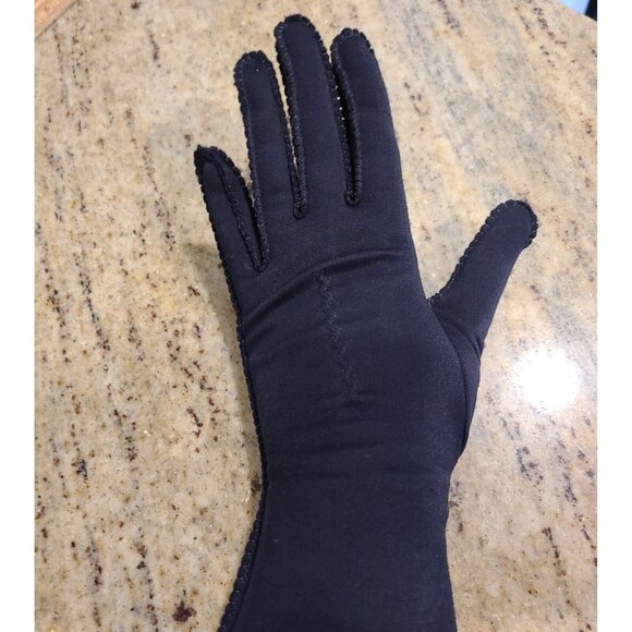 Vintage Size M Blue Nylon Stretch Formal 10.5" Long Gloves Stitching Detail - Picture 10 of 16